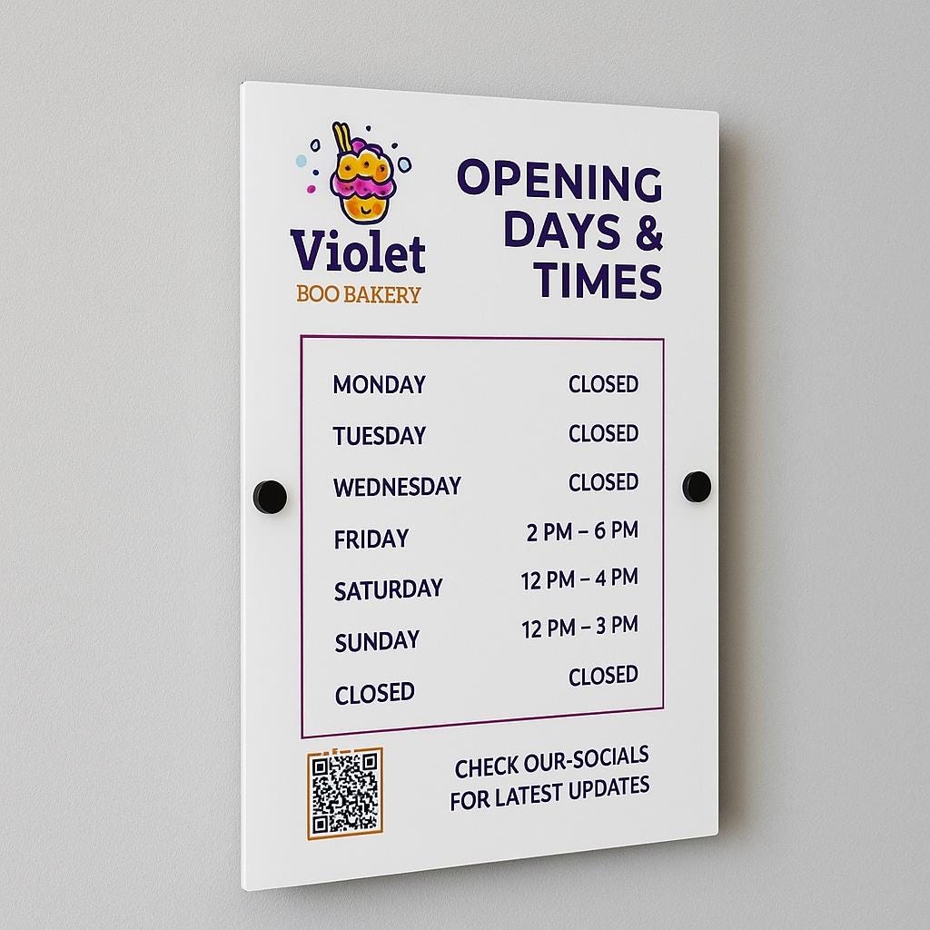 Custom Printed Acrylic Business Hours Sign, Personalised Shop Opening Times, QR Code Signage Plaque, Outdoor Office Sign, Reception, Door