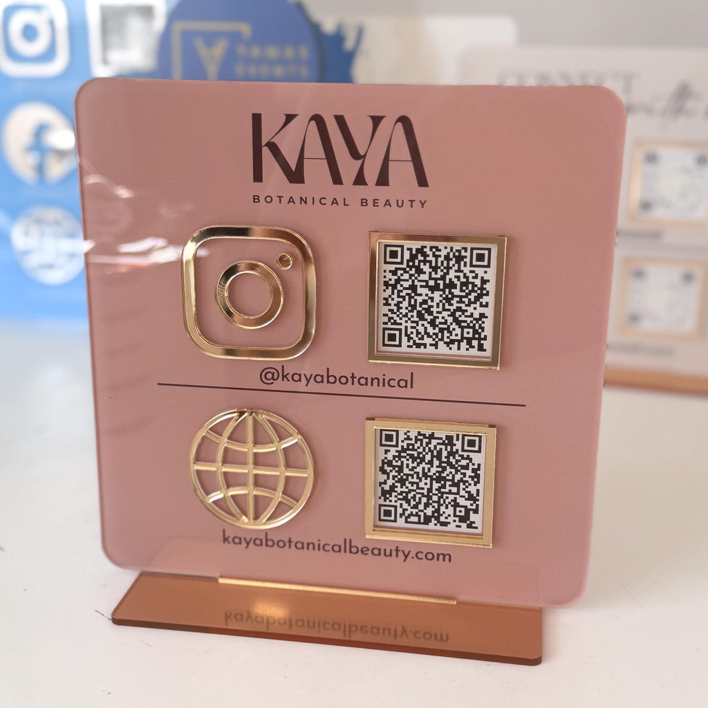 QR Code Business Instagram Facebook Social Media Sign with Logo | Salon Sign | QR Code Sign Tabletop Plaque