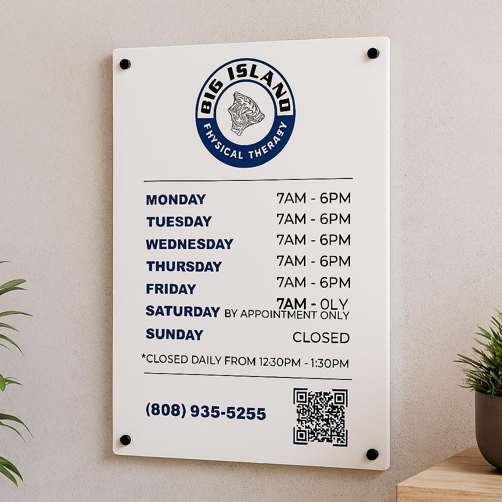 Custom Printed Acrylic Business Hours Sign, Personalised Shop Opening Times, QR Code Signage Plaque, Outdoor Office Sign, Reception, Door