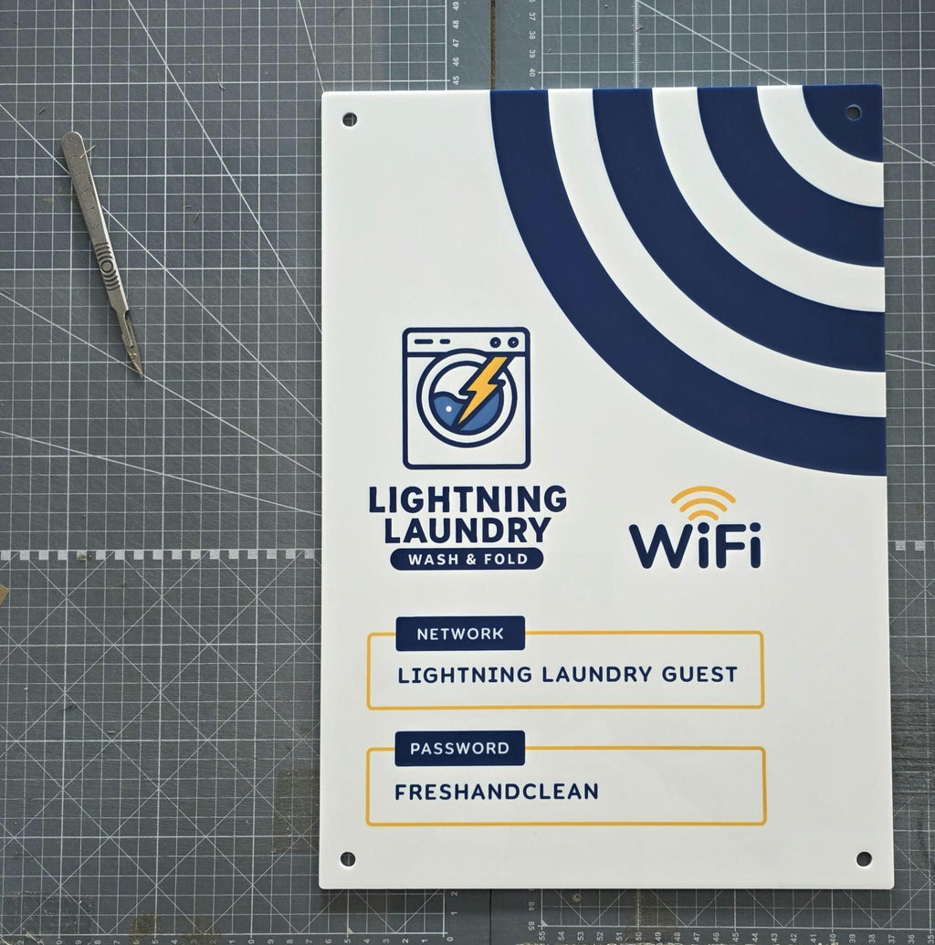 wifi acrylic wall sign, scan to connect QR code sign for AirBNB holiday rental, home, office or small business. personalised logo acrylic sign