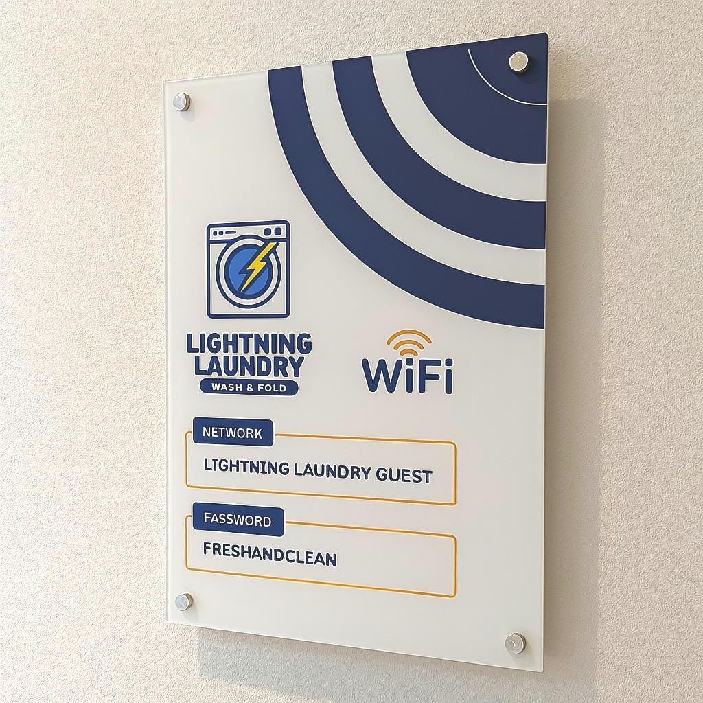 wifi acrylic wall sign, scan to connect QR code sign for AirBNB holiday rental, home, office or small business. personalised logo acrylic sign