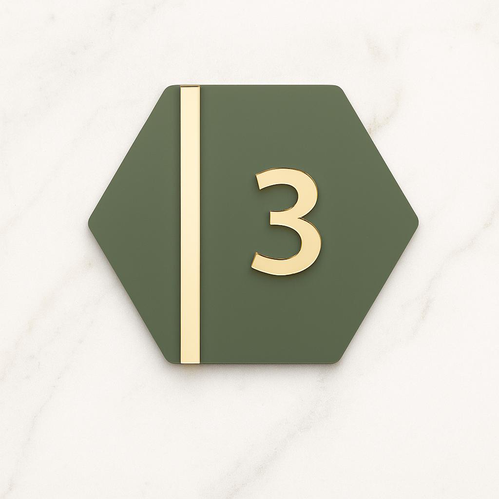 Modern Acrylic House Number Sign: Black, Silver, Gold Accent - Minimalist Door Plaque
