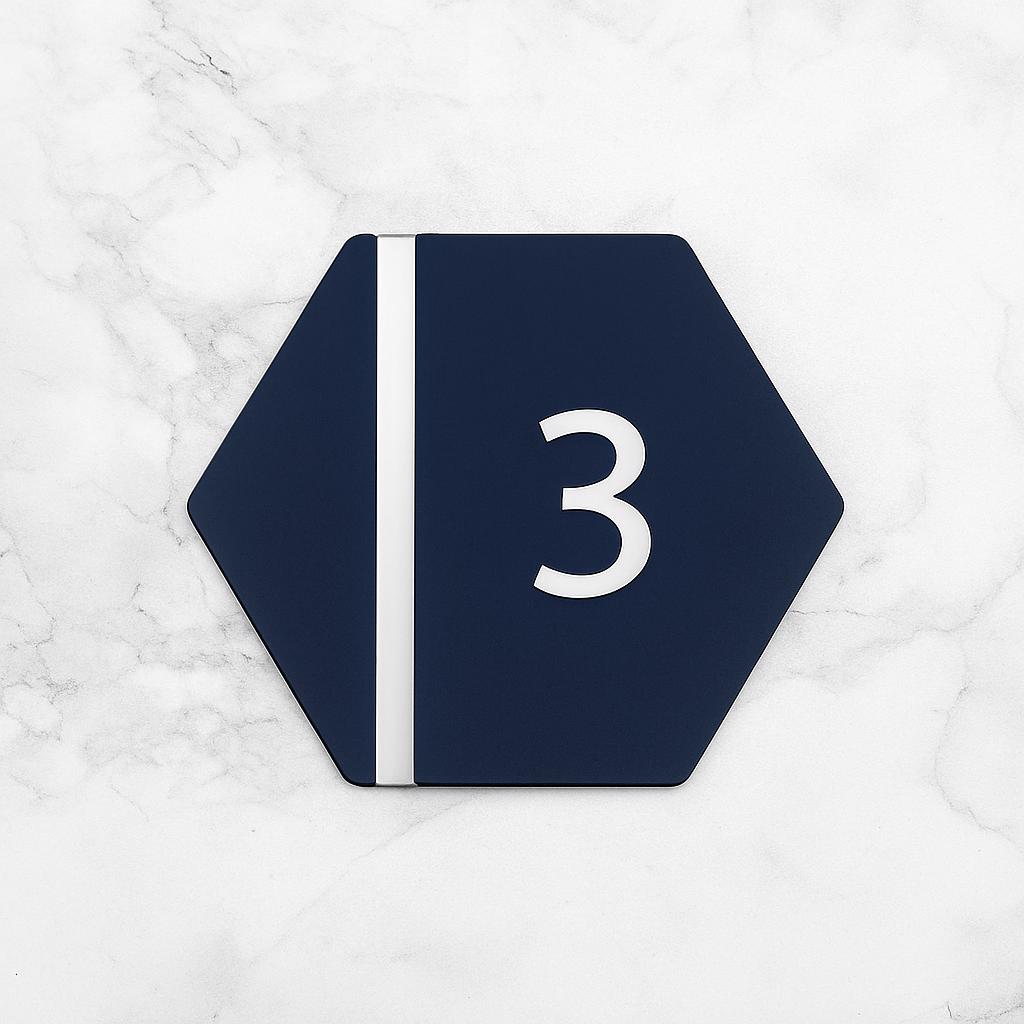 Modern Blue Acrylic House Sign: Gold Number, Minimalist Door Plaque