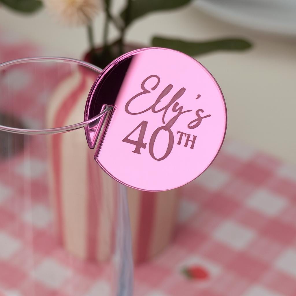 Personalised Mirror Acrylic Drink Charms – Custom Birthday & Party Glass Decorations