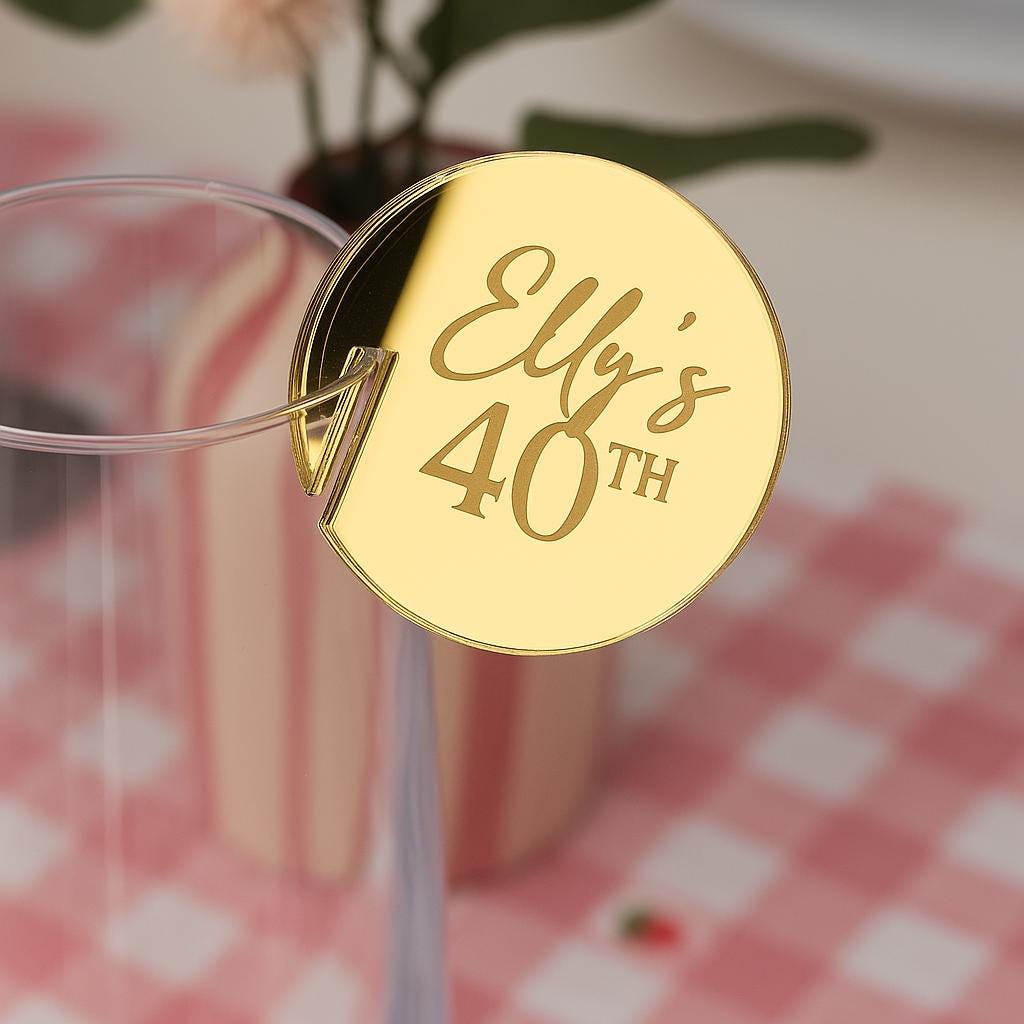 Personalised Mirror Acrylic Drink Charms – Custom Birthday & Party Glass Decorations