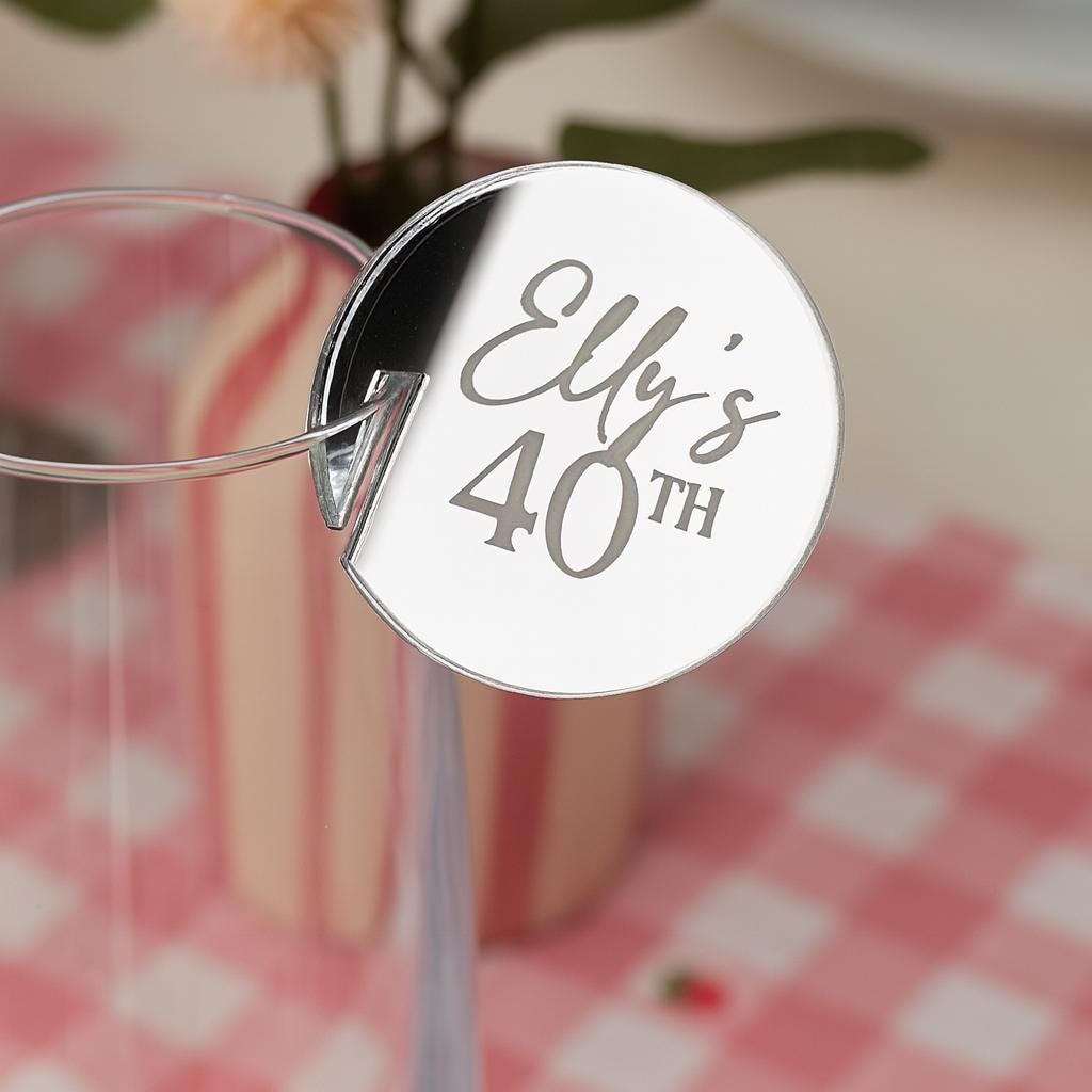 Personalised Mirror Acrylic Drink Charms – Custom Birthday & Party Glass Decorations
