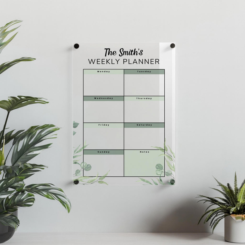 Personalised Weekly Planner | Recyclable Acrylic Reusable Wipeable Organization Calendar | + Free Marker Pen