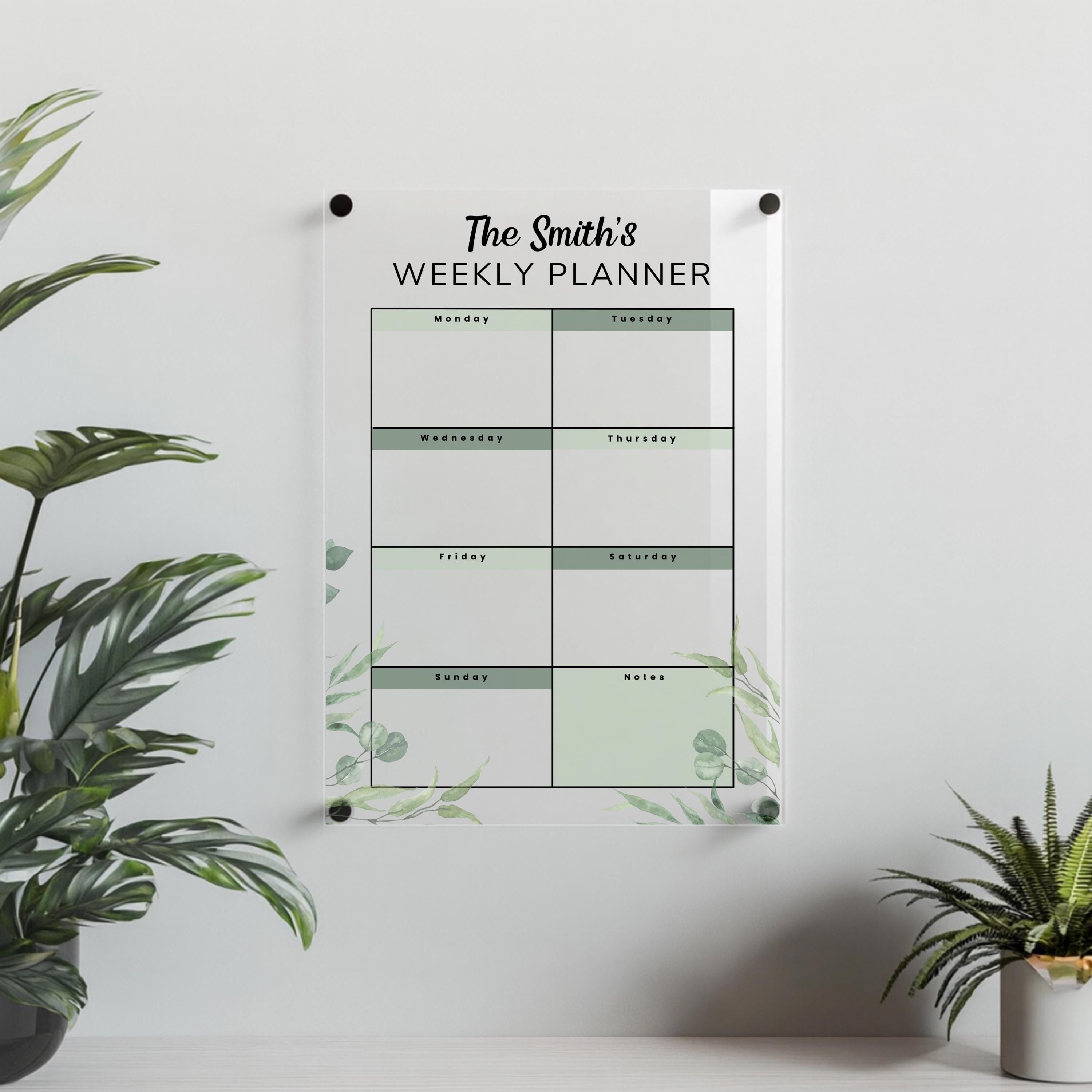Personalised Weekly Planner | Recyclable Acrylic Reusable Wipeable Organization Calendar | + Free Marker Pen