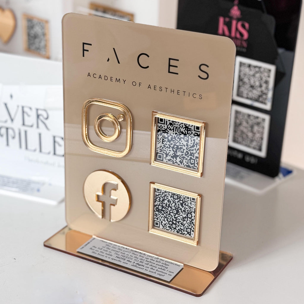 2 QR Code Business Instagram Facebook Social Media Sign | Salon Sign | Beauty QR code Sign