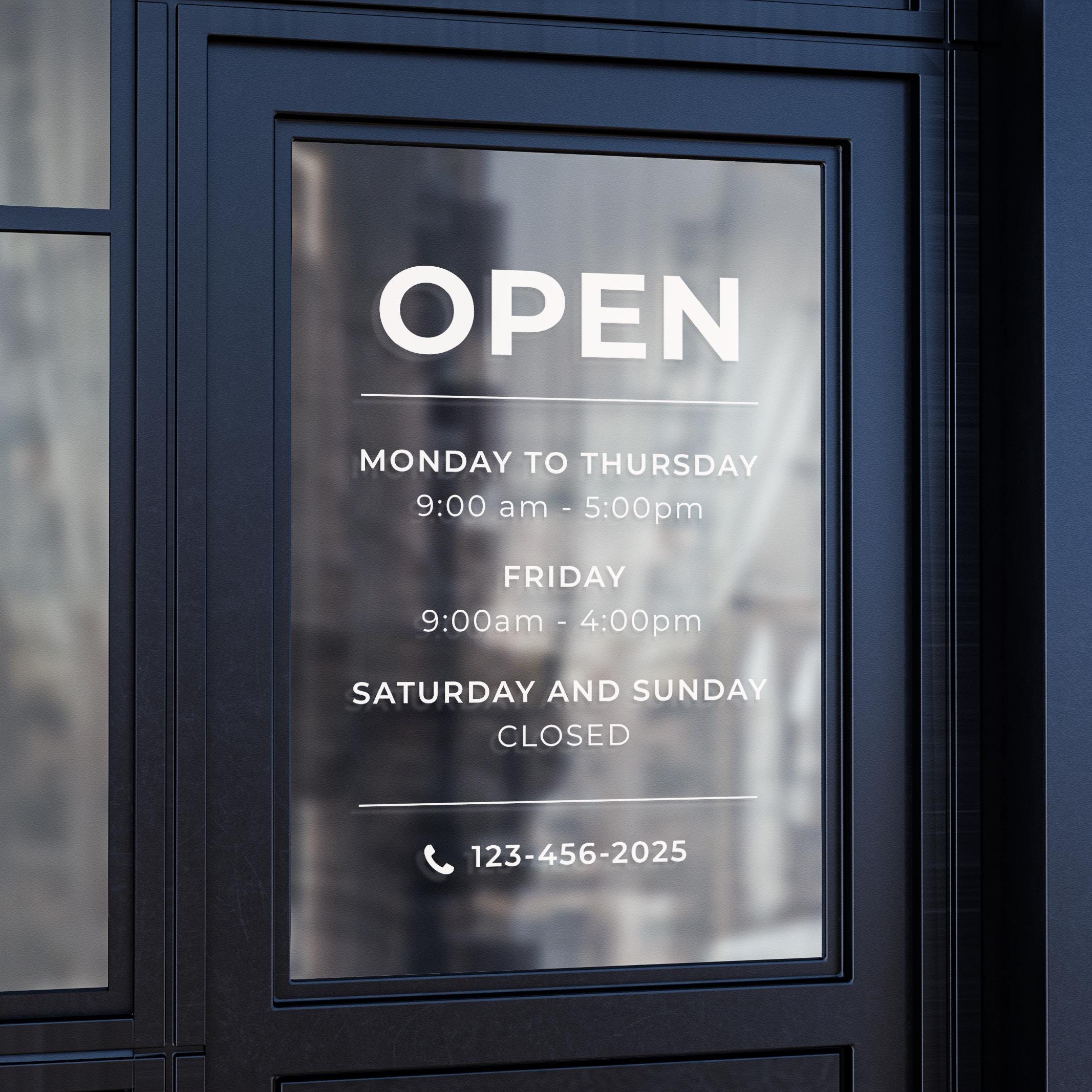 Shop Window Opening Hours Decal – Custom Business Hours Window Sticker Vinyl – Premium Long-Life Window Hours Decal (Indoor/Outdoor)