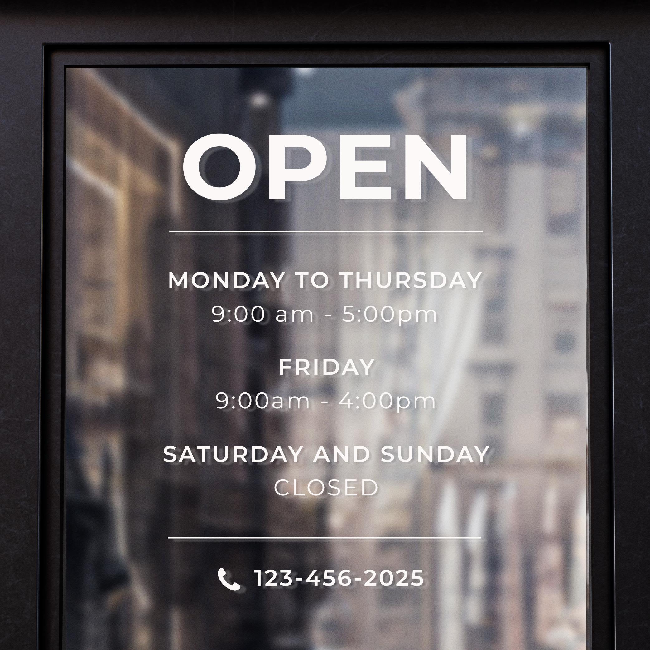 Shop Window Opening Hours Decal – Custom Business Hours Window Sticker Vinyl – Premium Long-Life Window Hours Decal (Indoor/Outdoor)