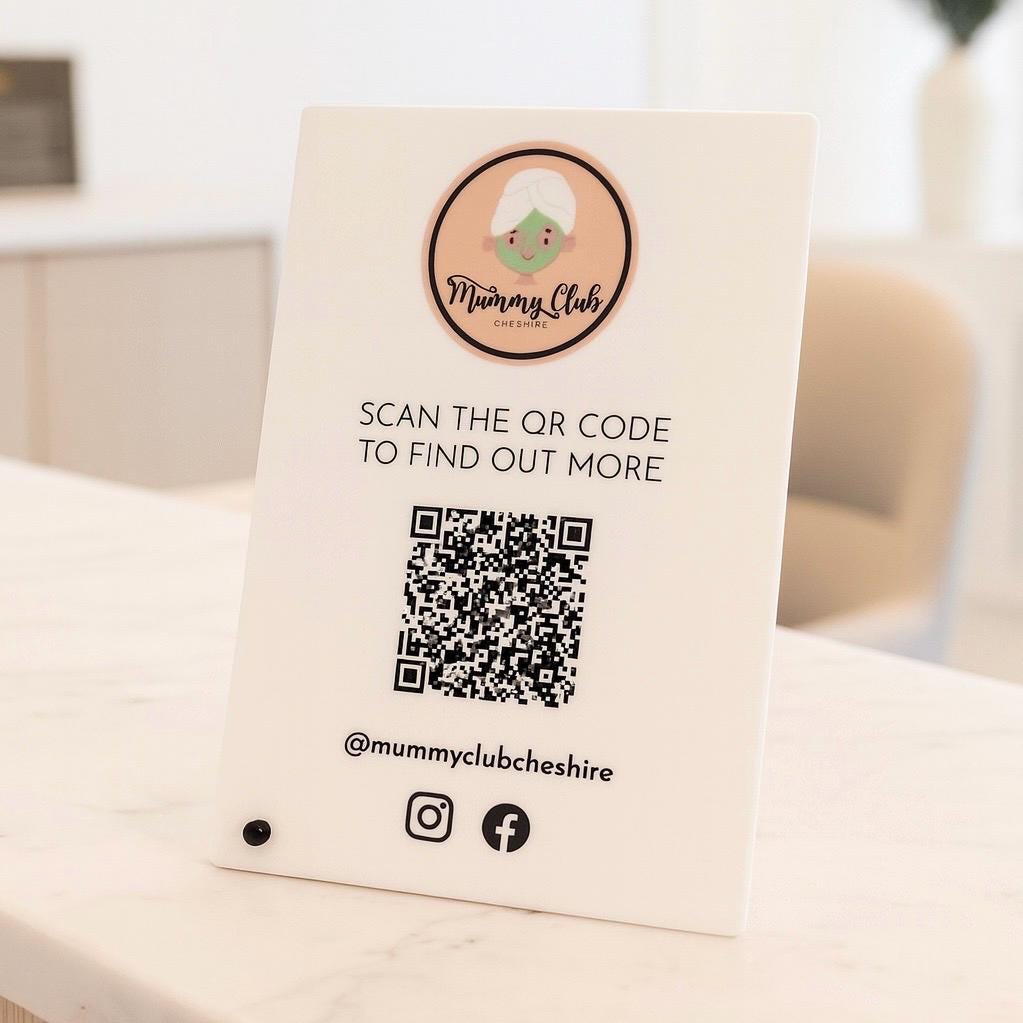 Fully Personalised Business QR code sign - Modern Counter Sign for Salons, Clinics & Offices