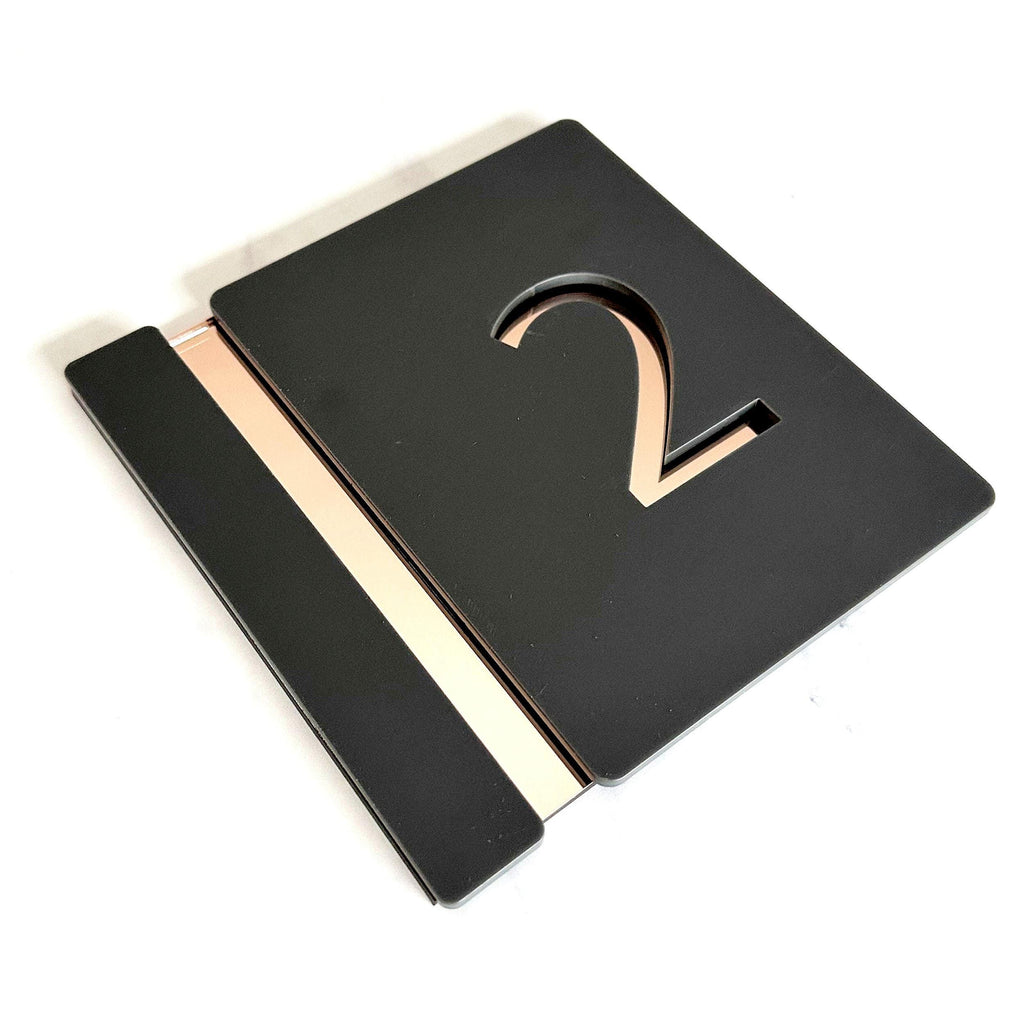 Personalised House Number Sign, Rose Gold Mirror Acrylic Sign, Slate Grey House Sign, Gold and Black House Sign