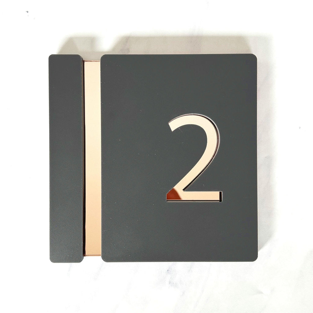 Personalised House Number Sign, Rose Gold Mirror Acrylic Sign, Slate Grey House Sign, Gold and Black House Sign