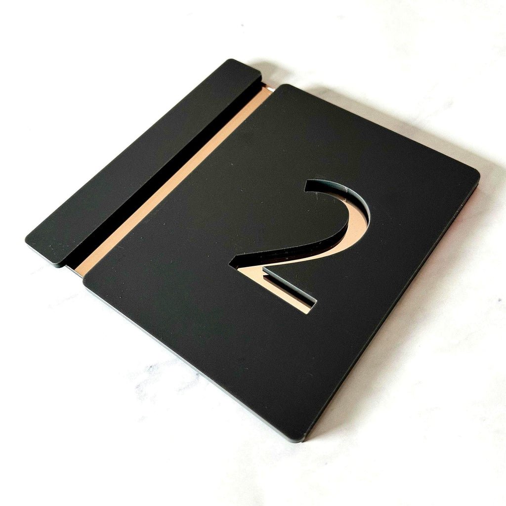 Personalised House Number Sign, Rose Gold Mirror Acrylic Sign, Slate Grey House Sign, Gold and Black House Sign