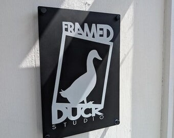 Custom Acrylic Business Logo Sign with Stand Off Fixings Mounted on Exterior Wall, Personalised Company Branding Display Manufactured by V&C Designs