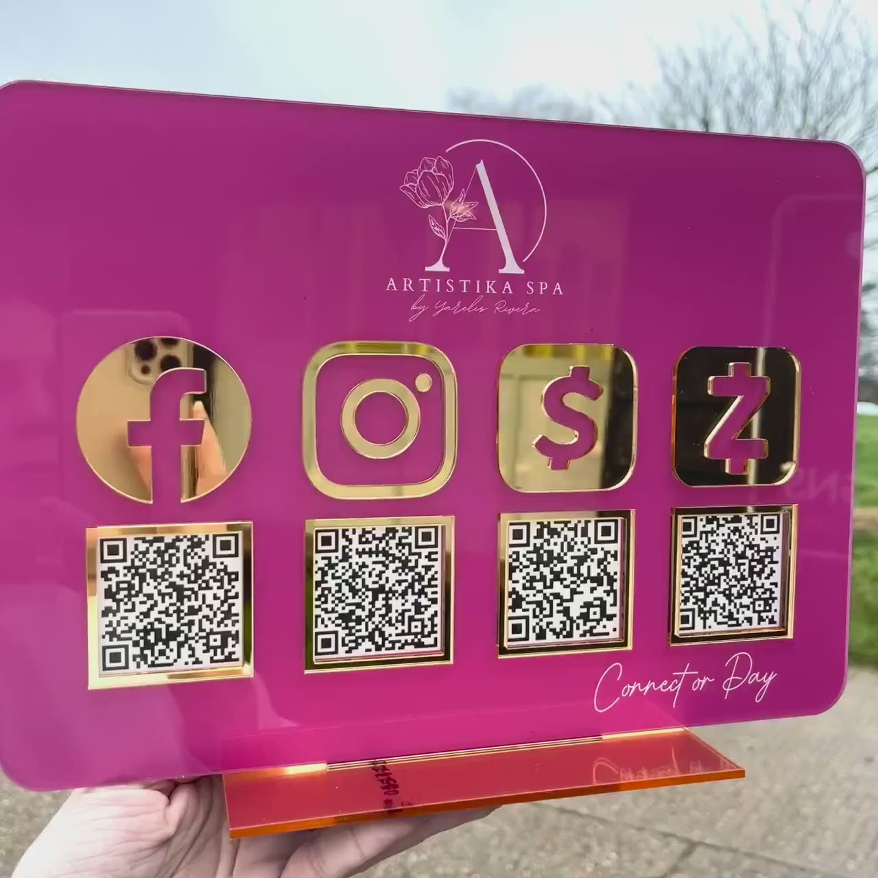 Personalised Logo 4 QR Code Acrylic Sign | Instagram Facebook Business Social Media Sign | Salon Sign | Beauty Sign | QR Code Plaque