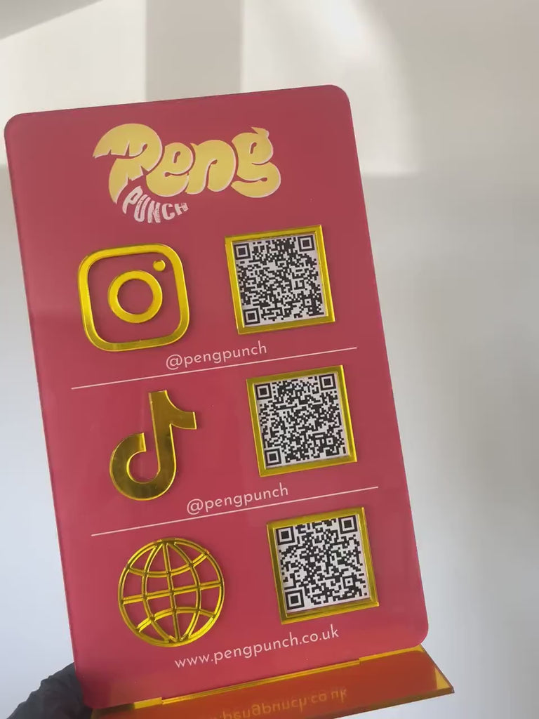 Triple Icon and QR Code Stand Instagram Business Social Media Sign | Salon Sign | QR Code Sign Marketing Sign