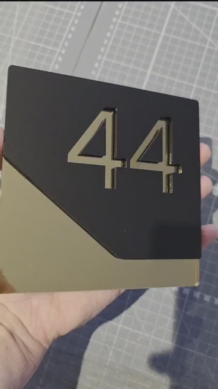 Modern Grey House Sign Gold Acrylic Property Number Marble Apartment Name Door Plaque Contemporary Minimalist Matte Perspex New Home Gift