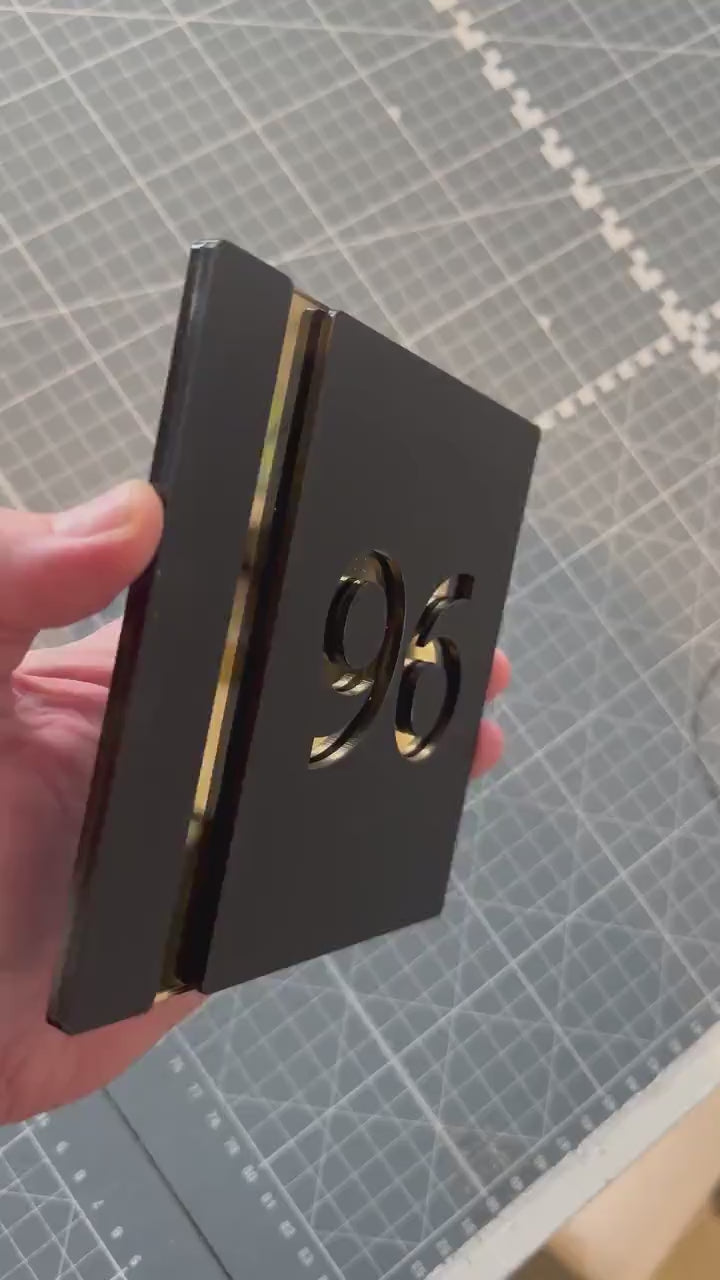 Modern Black Floating House Sign Gold Acrylic Property Number Apartment Name Door Plaque Contemporary Minimalist Matte Perspex Home Gift