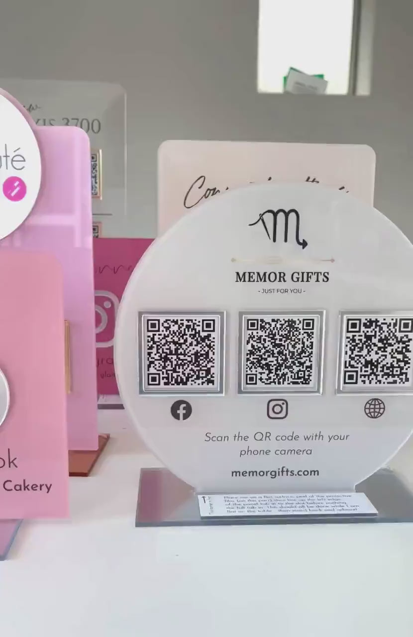 Personalised Circle QR Code Sign Connect with us Social Media Stand