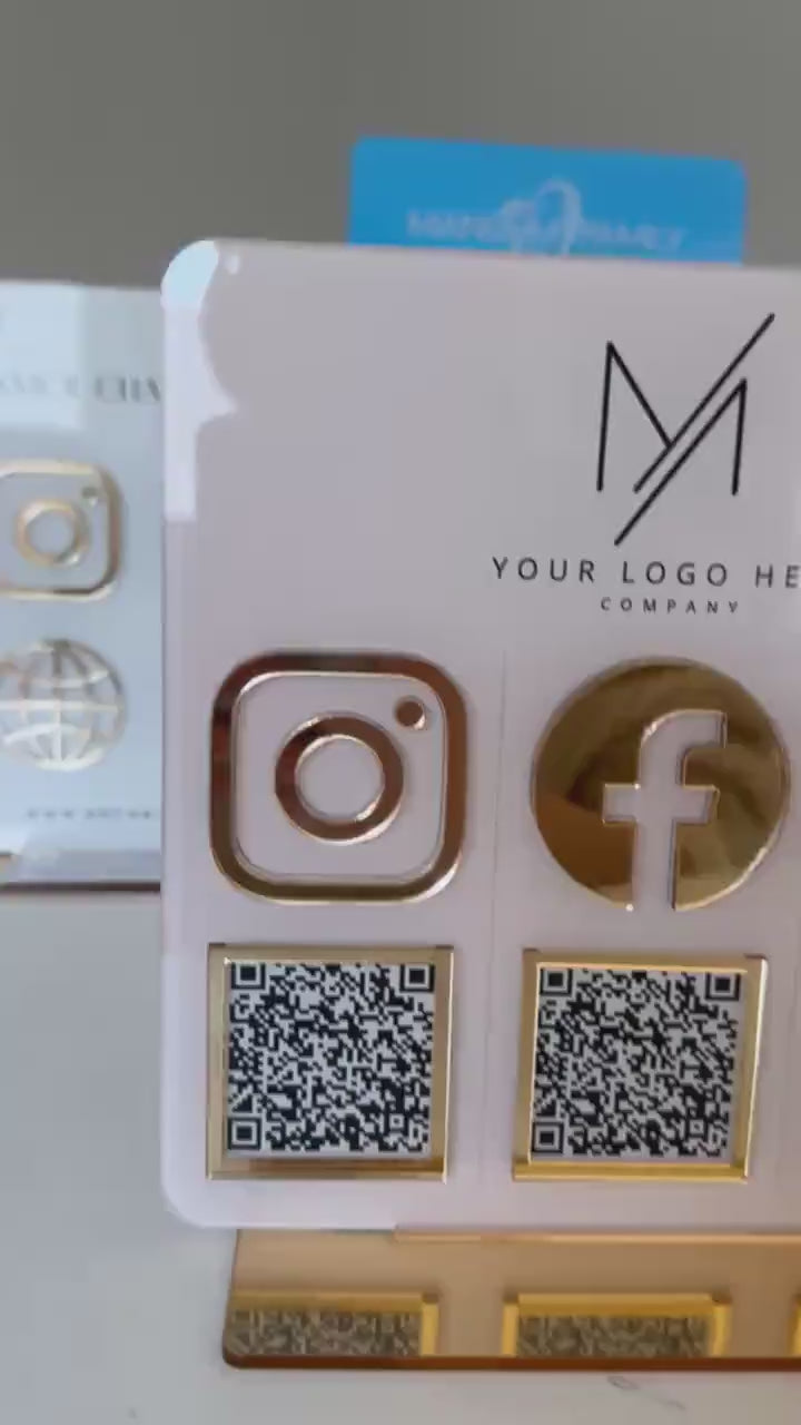 3 QR Code Business Instagram Facebook Social Media Sign | Salon Sign | QR Code Sign Tabletop Plaque
