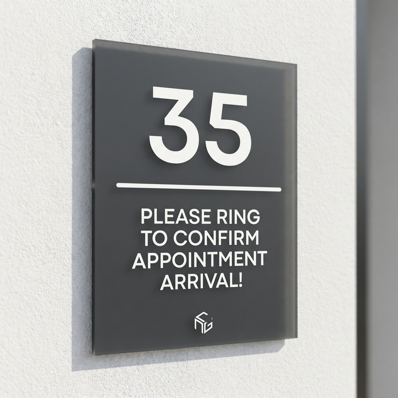 Modern Acrylic Appointment Arrival Sign | Custom Business Door Plaque | Ring Bell Waiting Sign V&C Designs Ltd