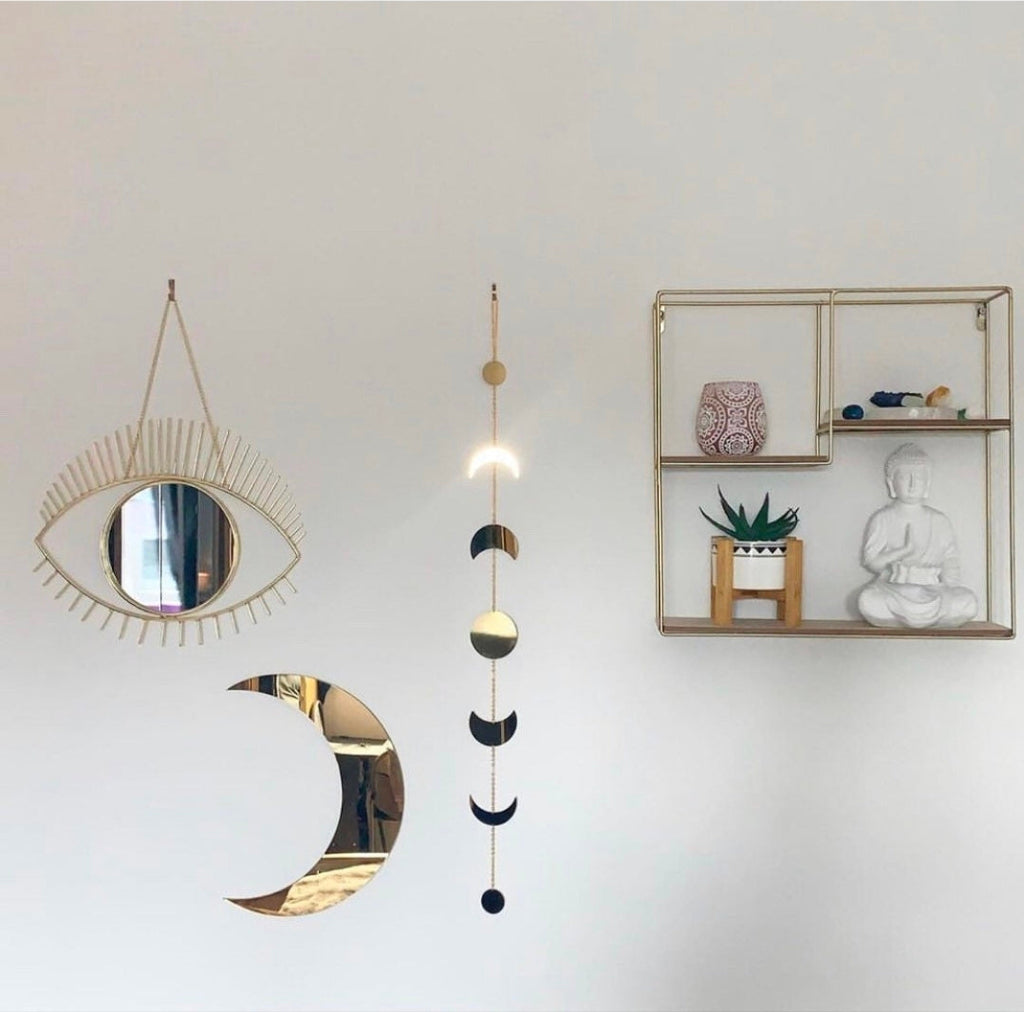 Gold Acrylic Mirror Crescent Moon Wall Decor | Celestial Moon Mirror Wall Art | Boho Bedroom & Nursery Decoration V&C Designs Ltd