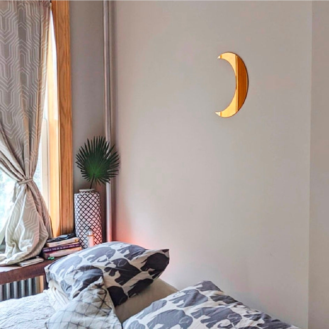 Gold Acrylic Mirror Crescent Moon Wall Decor | Celestial Moon Mirror Wall Art | Boho Bedroom & Nursery Decoration V&C Designs Ltd