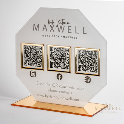 Octagon Triple QR Code Social Media Sign - V&C Designs Ltd