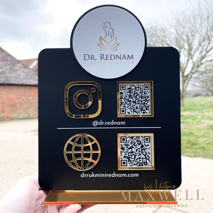 Double Icon with Logo and QR Codes Social Media Sign - V&C Designs Ltd