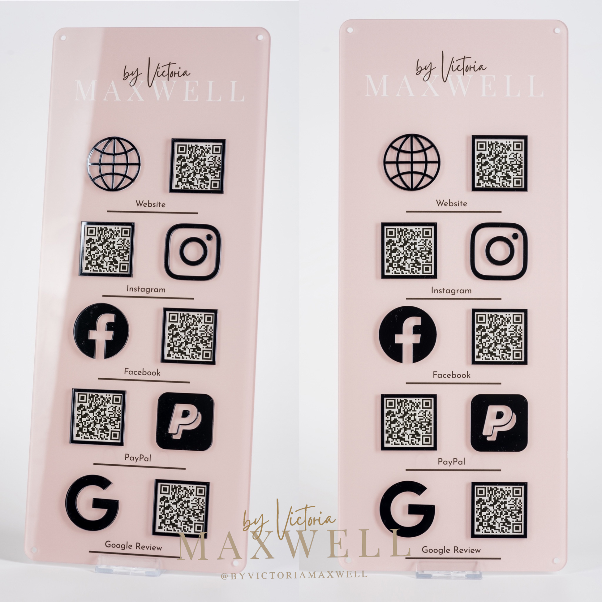5 Icon with QR Codes + Optional Logo Vertical Wall Mounted Social Media Sign - V&C Designs Ltd