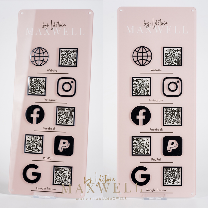 5 Icon with QR Codes + Optional Logo Vertical Wall Mounted Social Media Sign