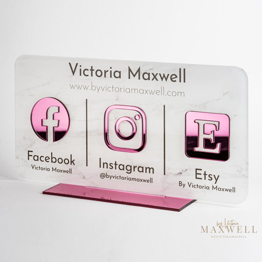 Triple Icon Marble Effect Social Media Sign - V&C Designs Ltd