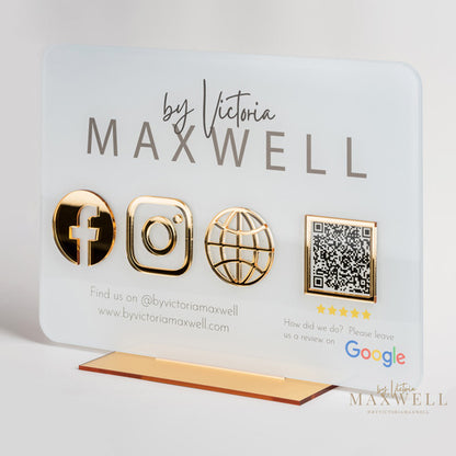 Multi Icon with QR Code + Optional Logo Social Media Sign - V&C Designs Ltd