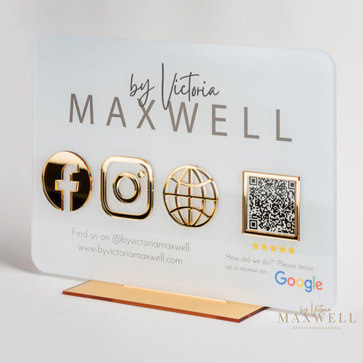 Multi Icon with QR Code + Optional Logo Social Media Sign - V&C Designs Ltd