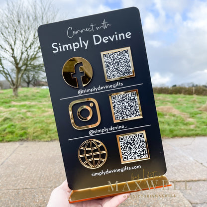 Triple QR Code Business Sign for Enhanced Social Media Engagement - V&C Designs Ltd