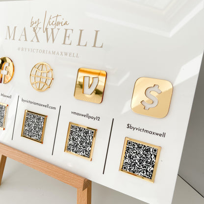 5 Icon with QR Codes + Optional Logo Wall Mounted Social Media Sign - V&C Designs Ltd