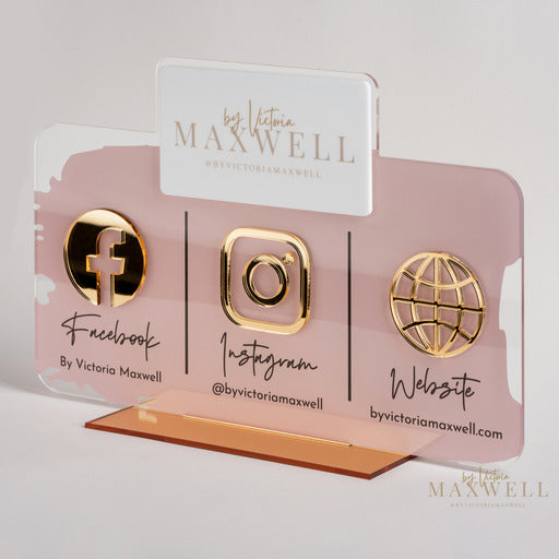 Triple Icon with Logo Long Social Media Sign - V&C Designs Ltd