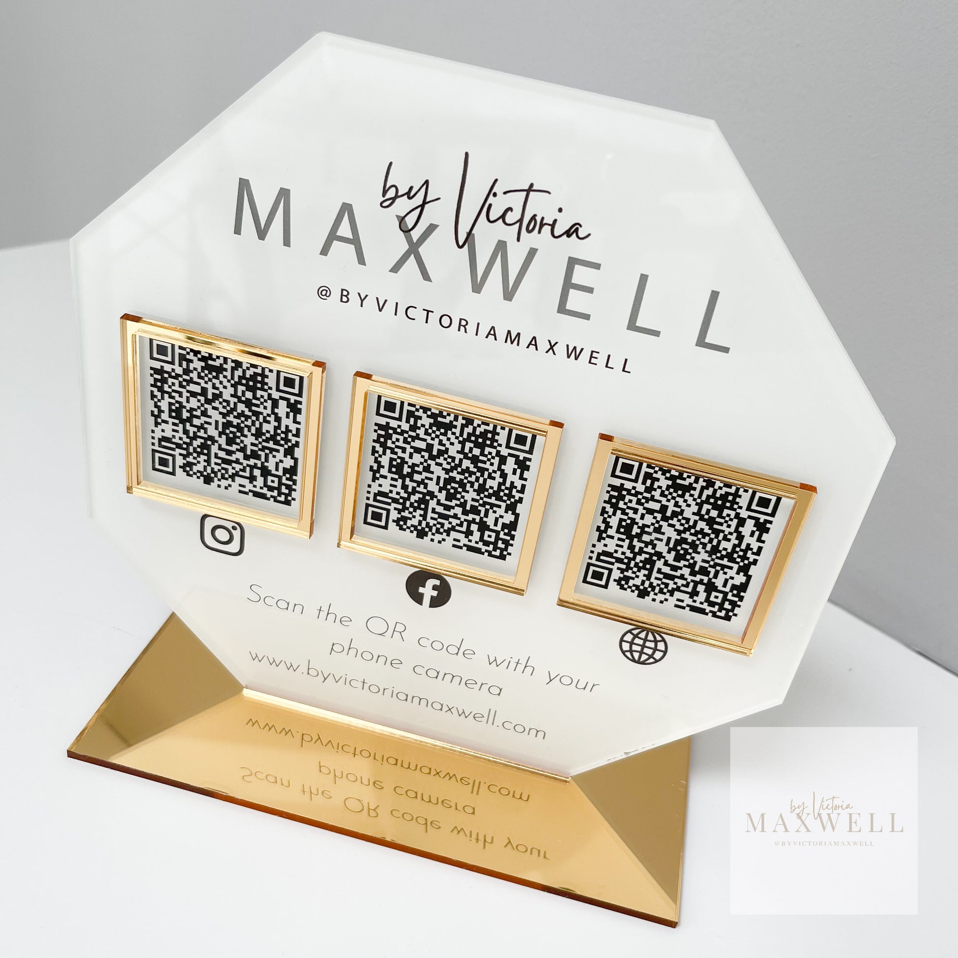 Octagon Triple QR Code Social Media Sign - V&C Designs Ltd