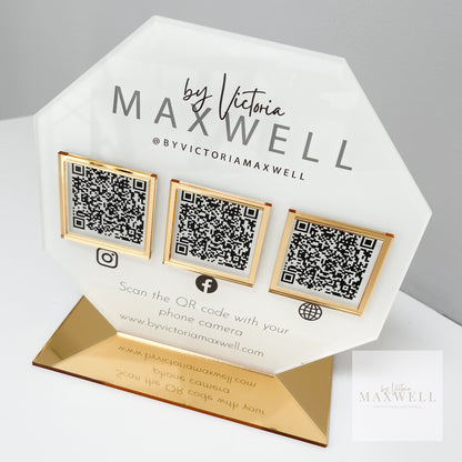 Octagon Triple QR Code Social Media Sign - V&C Designs Ltd