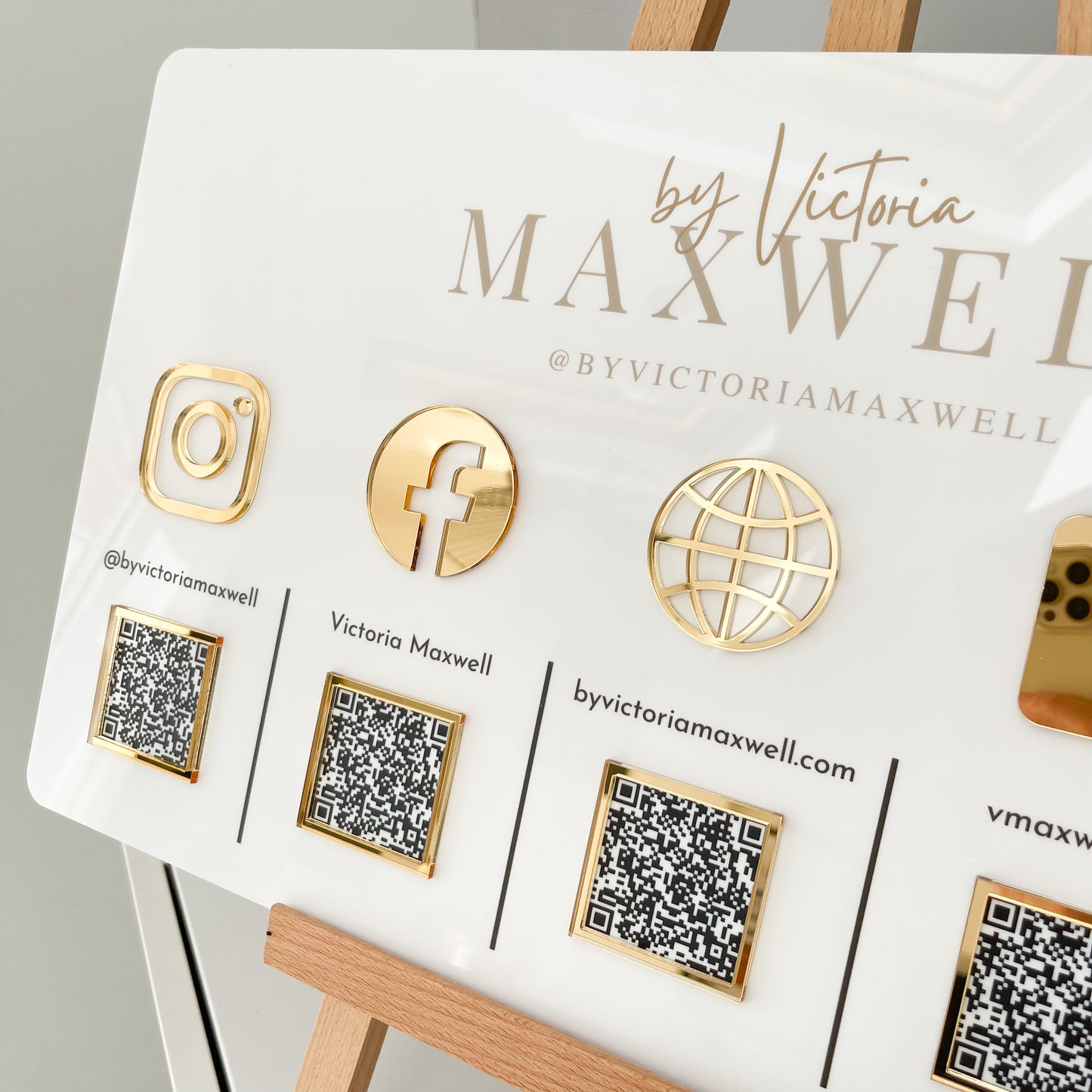 5 Icon with QR Codes + Optional Logo Wall Mounted Social Media Sign - V&C Designs Ltd