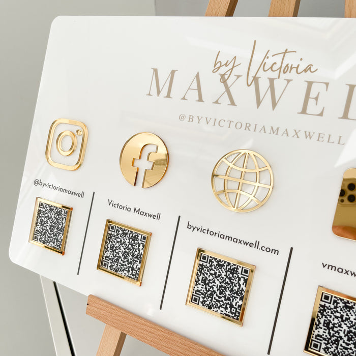 5 Icon with QR Codes + Optional Logo Wall Mounted Social Media Sign