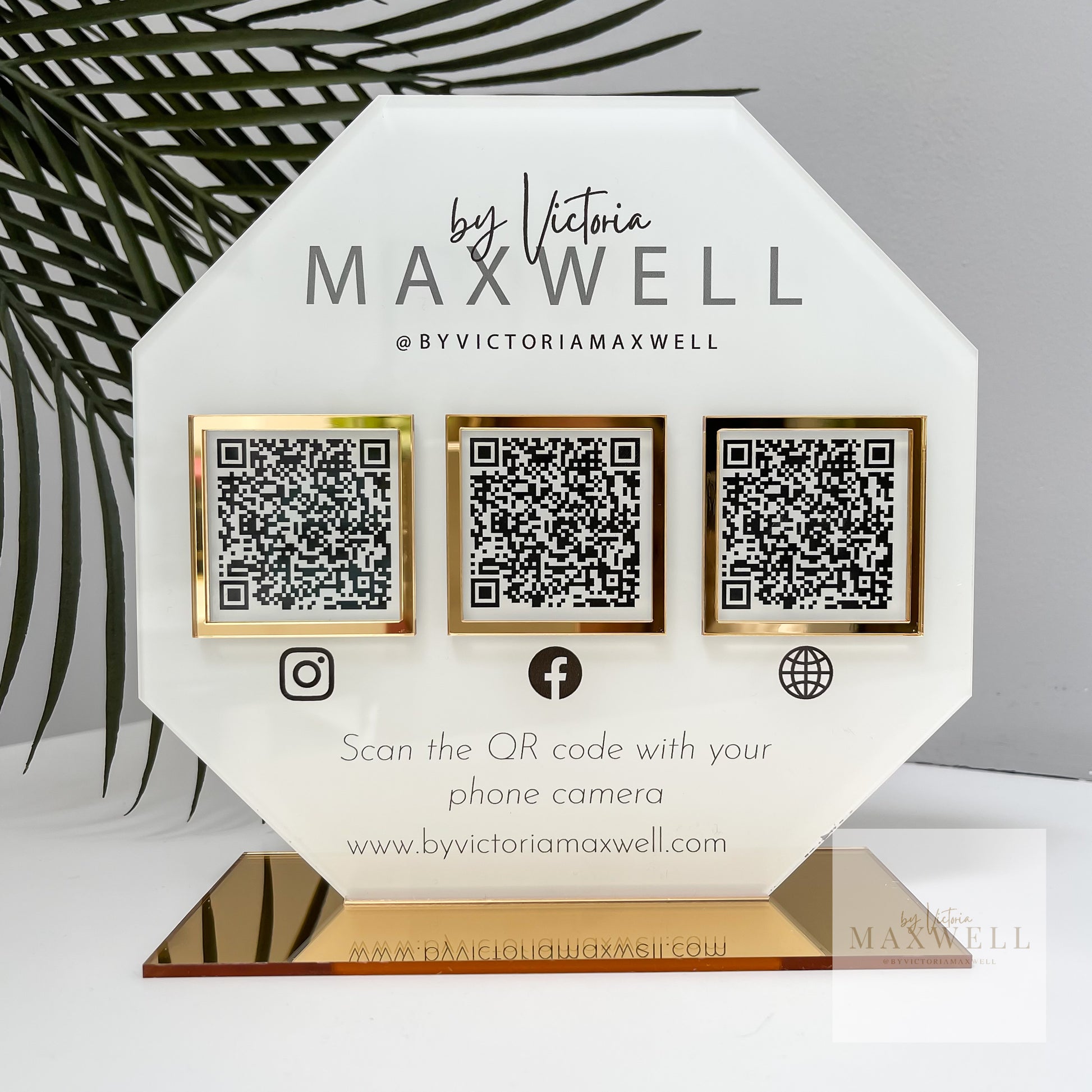 Octagon Triple QR Code Social Media Sign - V&C Designs Ltd