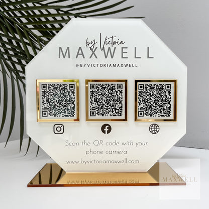 Octagon Triple QR Code Social Media Sign - V&C Designs Ltd