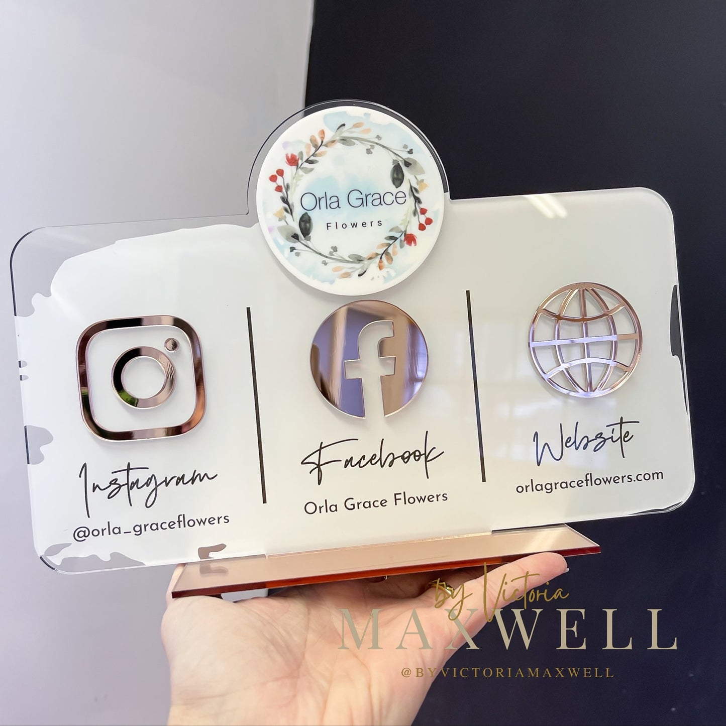 Triple Icon with Logo Long Social Media Sign - V&C Designs Ltd