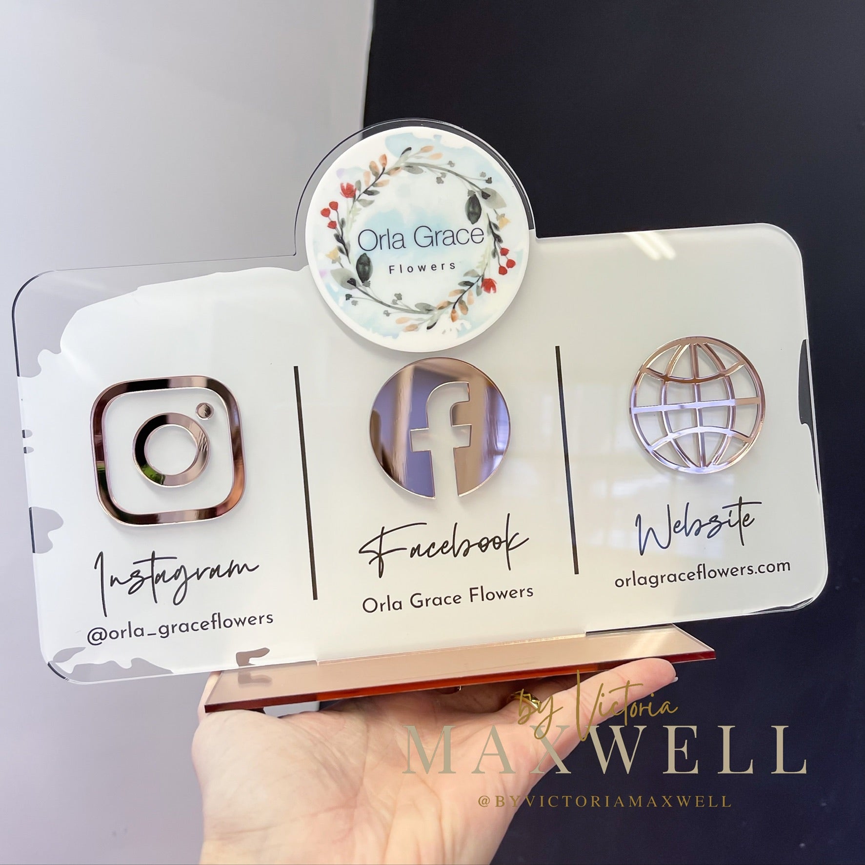 Triple Icon with Logo Long Social Media Sign - V&C Designs Ltd