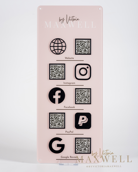 5 Icon with QR Codes + Optional Logo Vertical Wall Mounted Social Media Sign