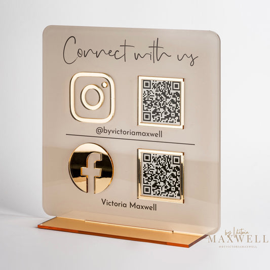 Double QR Code Business Sign for Enhanced Social Media Engagement - V&C Designs Ltd