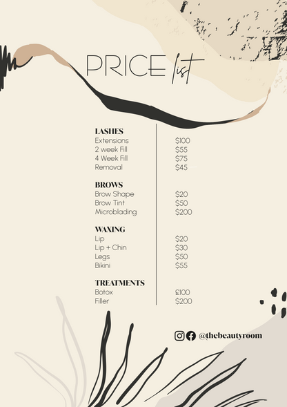 Price List Print - Giclee Print - V&C Designs Ltd